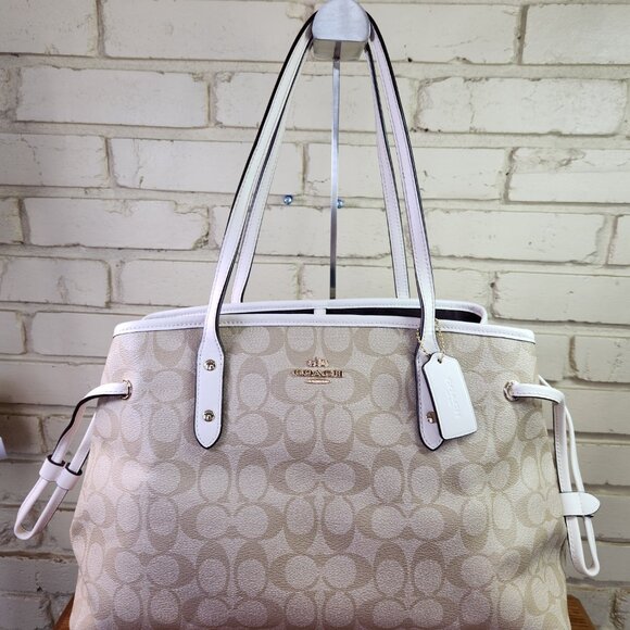 Euc Coach Drawstring Carryall Khaki Signature Shoulder Bag Purse - Picture 3 of 15